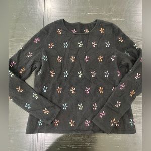 Talbots 100% Cashmere Long sleeve SweaterMulticolor flowers on Black